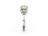 White gold Fancy Yellow Asscher  Diamond Cluster Leaf Design Ring with Prong Setting_2