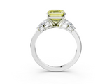White gold Fancy Yellow Asscher  Diamond Cluster Leaf Design Ring with Prong Setting_3