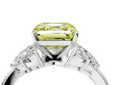 White gold Fancy Yellow Asscher  Diamond Cluster Leaf Design Ring with Prong Setting_4