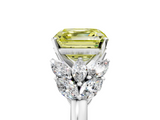 White gold Fancy Yellow Asscher  Diamond Cluster Leaf Design Ring with Prong Setting_5