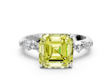 White gold Fancy Yellow Asscher  Diamond Cluster Prong-Set Solitaire Ring