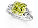White gold Fancy Yellow Asscher  Diamond Floral Cluster Ring with Solitaire Band and Prong Setting_1
