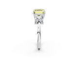 White gold Fancy Yellow Asscher  Diamond Floral Cluster Ring with Solitaire Band and Prong Setting_2