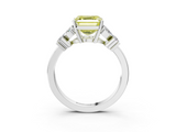 White gold Fancy Yellow Asscher  Diamond Floral Cluster Ring with Solitaire Band and Prong Setting_3