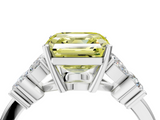 White gold Fancy Yellow Asscher  Diamond Floral Cluster Ring with Solitaire Band and Prong Setting_4