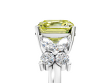 White gold Fancy Yellow Asscher  Diamond Floral Cluster Ring with Solitaire Band and Prong Setting_5