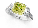 White gold Fancy Yellow Asscher  Diamond Floral Vine Solitaire Engagement Ring_1