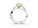 White gold Fancy Yellow Asscher  Diamond Floral Vine Solitaire Engagement Ring_3