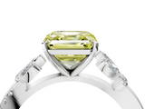 White gold Fancy Yellow Asscher  Diamond Floral Vine Solitaire Engagement Ring_4