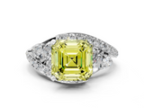 White gold Fancy Yellow Asscher  Diamond Halo Ring with Marquise and Pavé Band in Prong Setting_17