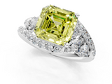 White gold Fancy Yellow Asscher  Diamond Halo Ring with Marquise and Pavé Band in Prong Setting_18