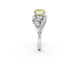 White gold Fancy Yellow Asscher  Diamond Halo Ring with Marquise and Pavé Band in Prong Setting_19