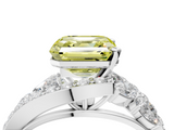 White gold Fancy Yellow Asscher  Diamond Halo Ring with Marquise and Pavé Band in Prong Setting_21