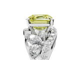 White gold Fancy Yellow Asscher  Diamond Halo Ring with Marquise and Pavé Band in Prong Setting_22