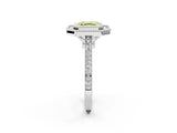 White gold Fancy Yellow Asscher  Diamond Halo Ring with Milgrain Frame and Pavé Band_107