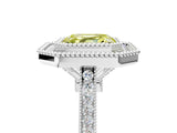White gold Fancy Yellow Asscher  Diamond Halo Ring with Milgrain Frame and Pavé Band_109