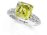 White gold Fancy Yellow Asscher  Diamond Pavé Band Solitaire Ring with Four-Prong Setting_48