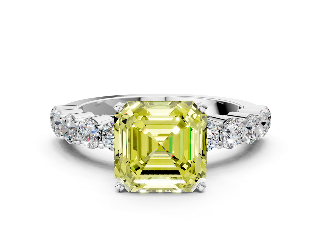 White gold Fancy Yellow Asscher  Diamond Pavé Band Solitaire with Four-Prong Setting_37