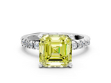 White gold Fancy Yellow Asscher  Diamond Pavé Band Solitaire with Four-Prong Setting
