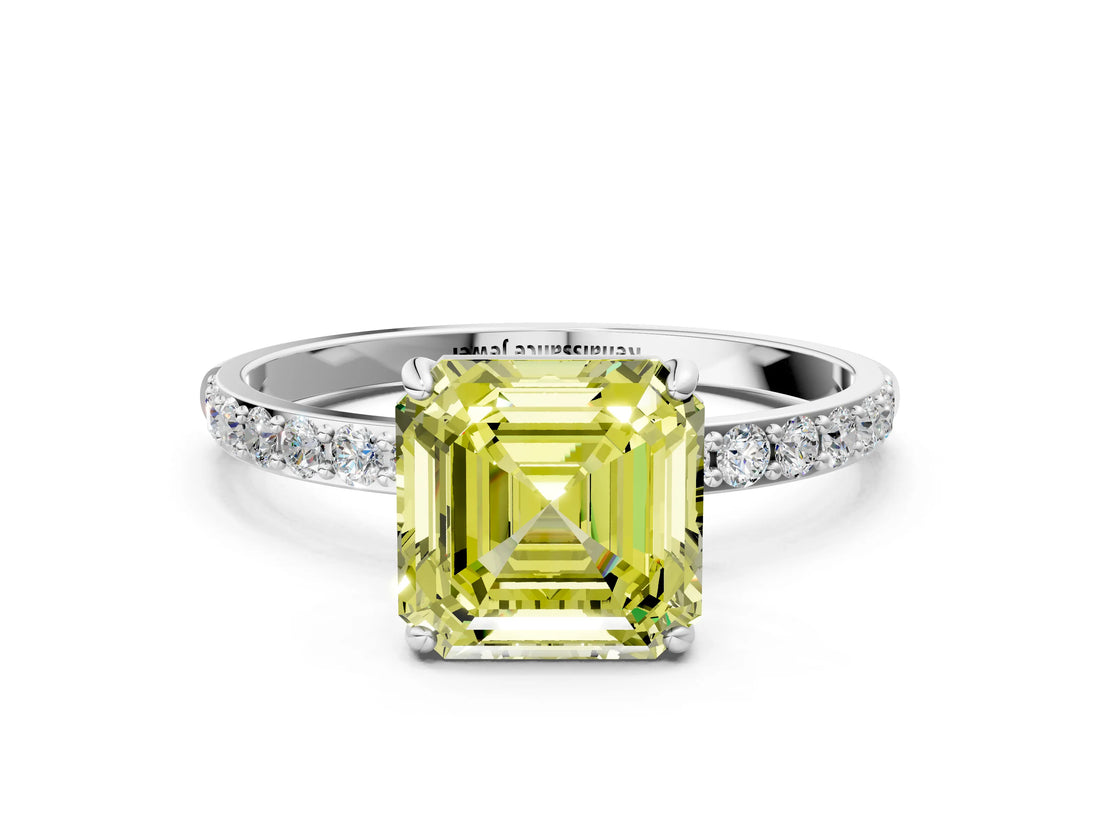White gold Fancy Yellow Asscher  Diamond Pavé Band with Six-Prong Setting_3