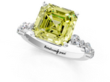 White gold Fancy Yellow Asscher  Diamond Prong Set Engagement Ring with Pave Band_18