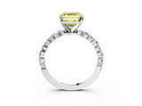White gold Fancy Yellow Asscher  Diamond Prong Set Engagement Ring with Pave Band_20