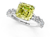 White gold Fancy Yellow Asscher  Diamond Prong Setting with Side Stones on a Pave Band_1