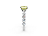 White gold Fancy Yellow Asscher  Diamond Prong Setting with Side Stones on a Pave Band_2