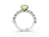White gold Fancy Yellow Asscher  Diamond Prong Setting with Side Stones on a Pave Band_3