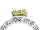White gold Fancy Yellow Asscher  Diamond Prong Setting with Side Stones on a Pave Band_4