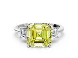 White gold Fancy Yellow Asscher  Diamond Three-Stone Ring with Trapezoid Side Stones and Prong Setting_51