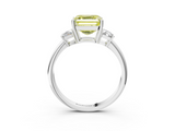 White gold Fancy Yellow Asscher  Diamond Three-Stone Ring with Trapezoid Side Stones and Prong Setting_53