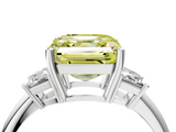 White gold Fancy Yellow Asscher  Diamond Three-Stone Ring with Trapezoid Side Stones and Prong Setting_55