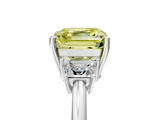 White gold Fancy Yellow Asscher  Diamond Three-Stone Ring with Trapezoid Side Stones and Prong Setting_55