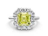 White gold Fancy Yellow Asscher  Halo Cluster Diamond Engagement Ring with Prong Setting and Polished Band_20