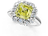 White gold Fancy Yellow Asscher  Halo Cluster Diamond Engagement Ring with Prong Setting and Polished Band_21