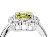 White gold Fancy Yellow Asscher  Halo Cluster Diamond Engagement Ring with Prong Setting and Polished Band_24