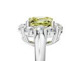 White gold Fancy Yellow Asscher  Halo Cluster Diamond Engagement Ring with Prong Setting and Polished Band_25