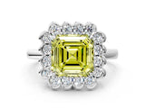 White gold Fancy Yellow Asscher  Halo Cluster Diamond Engagement Ring with Solitaire Band and Prong Setting_24