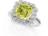 White gold Fancy Yellow Asscher  Halo Cluster Diamond Engagement Ring with Solitaire Band and Prong Setting_29