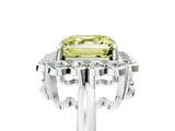 White gold Fancy Yellow Asscher  Halo Cluster Diamond Engagement Ring with Solitaire Band and Prong Setting_29