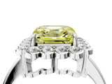 White gold Fancy Yellow Asscher  Halo Cluster Diamond Engagement Ring with Solitaire Band and Prong Setting_33