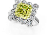 White gold Fancy Yellow Asscher  Halo Diamond Cluster Engagement Ring with Milgrain Bezel Setting and Solitaire Band_40