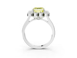 White gold Fancy Yellow Asscher  Halo Diamond Cluster Engagement Ring with Milgrain Bezel Setting and Solitaire Band_42