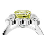 White gold Fancy Yellow Asscher  Halo Diamond Cluster Engagement Ring with Milgrain Bezel Setting and Solitaire Band_43