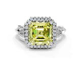 White gold Fancy Yellow Asscher  Halo Diamond Engagement Ring with Filigree Band and Four-Prong Setting_93