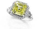 White gold Fancy Yellow Asscher  Halo Diamond Engagement Ring with Filigree Band and Four-Prong Setting_94