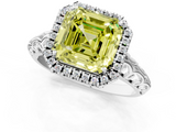 White gold Fancy Yellow Asscher  Halo Diamond Engagement Ring with Intricate Filigree Band and Four-Prong Setting_1