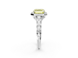 White gold Fancy Yellow Asscher  Halo Diamond Engagement Ring with Intricate Filigree Band and Four-Prong Setting_2
