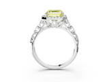 White gold Fancy Yellow Asscher  Halo Diamond Engagement Ring with Intricate Filigree Band and Four-Prong Setting_3